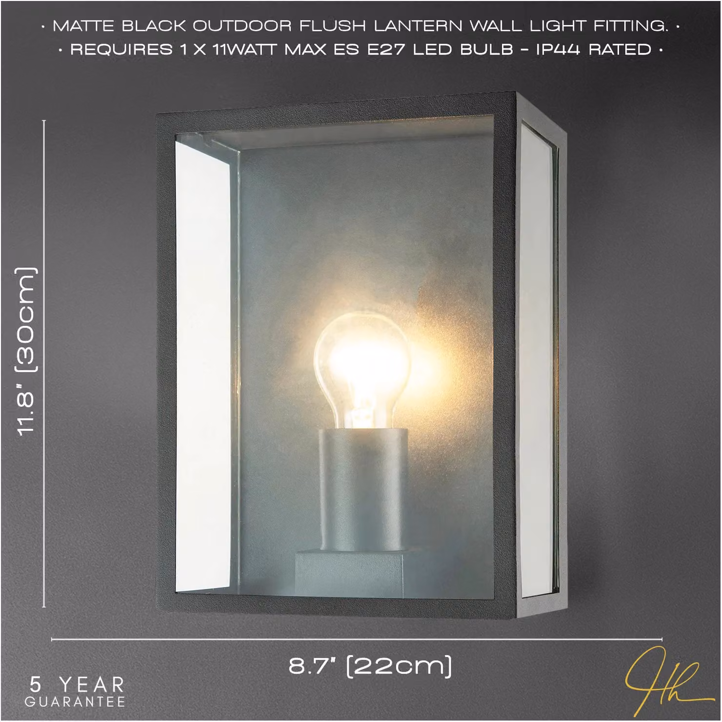 Happy Homewares Modern Exterior Flush Wall Light Lantern in Matte Black with Transparent Glass Panels – 3