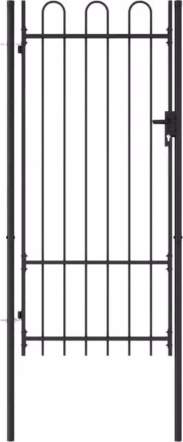 Berkfield Home Single Door Arched Top Steel Fence Gate, Black, W: 1 m, H: 2 m