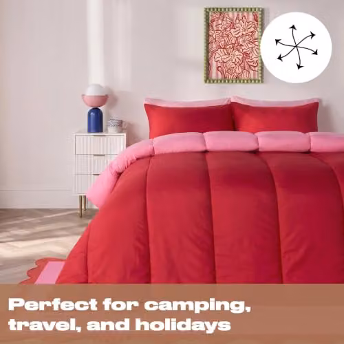 OHS 10.5 Tog Double Reversible Microfibre Coverless Duvet with 2 Pillowcases, Pink and Red, W/D/H: 200 x 200 cm – 3