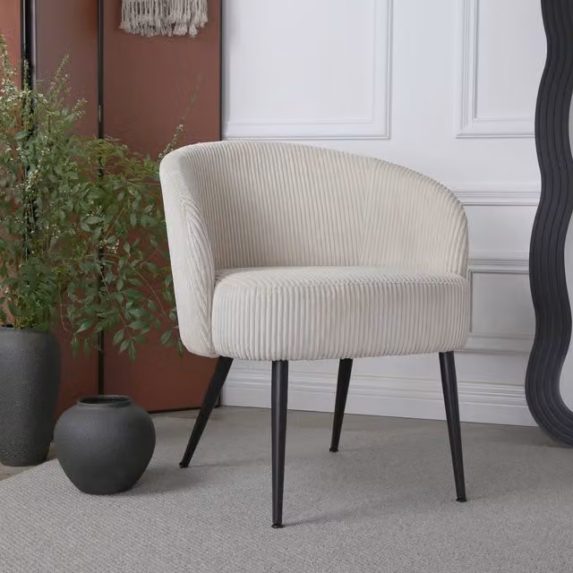 Home Garden Direct Comodo Armchair in Beige Bouclé Fabric with Metal Legs