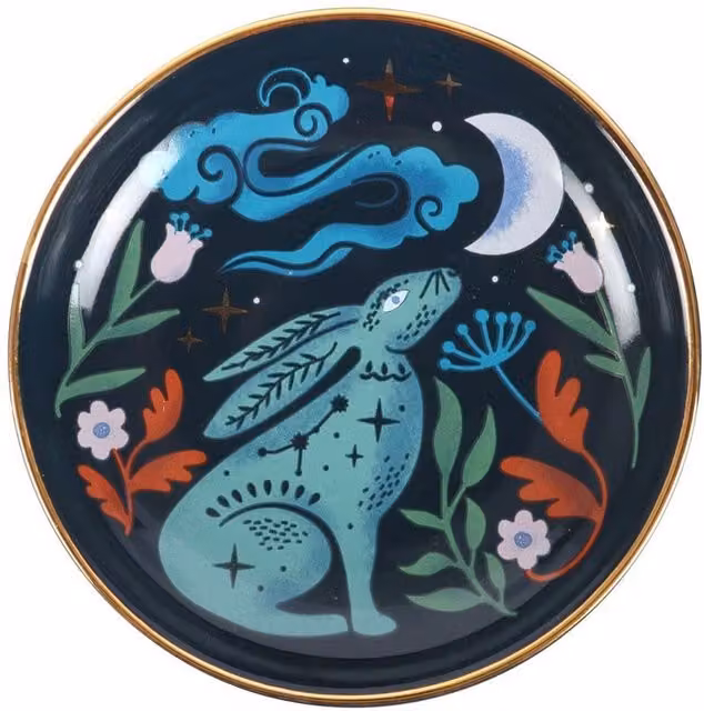 Something Different Midnight Hare Ceramic Trinket Dish, Multicoloured and Gold Floral Design