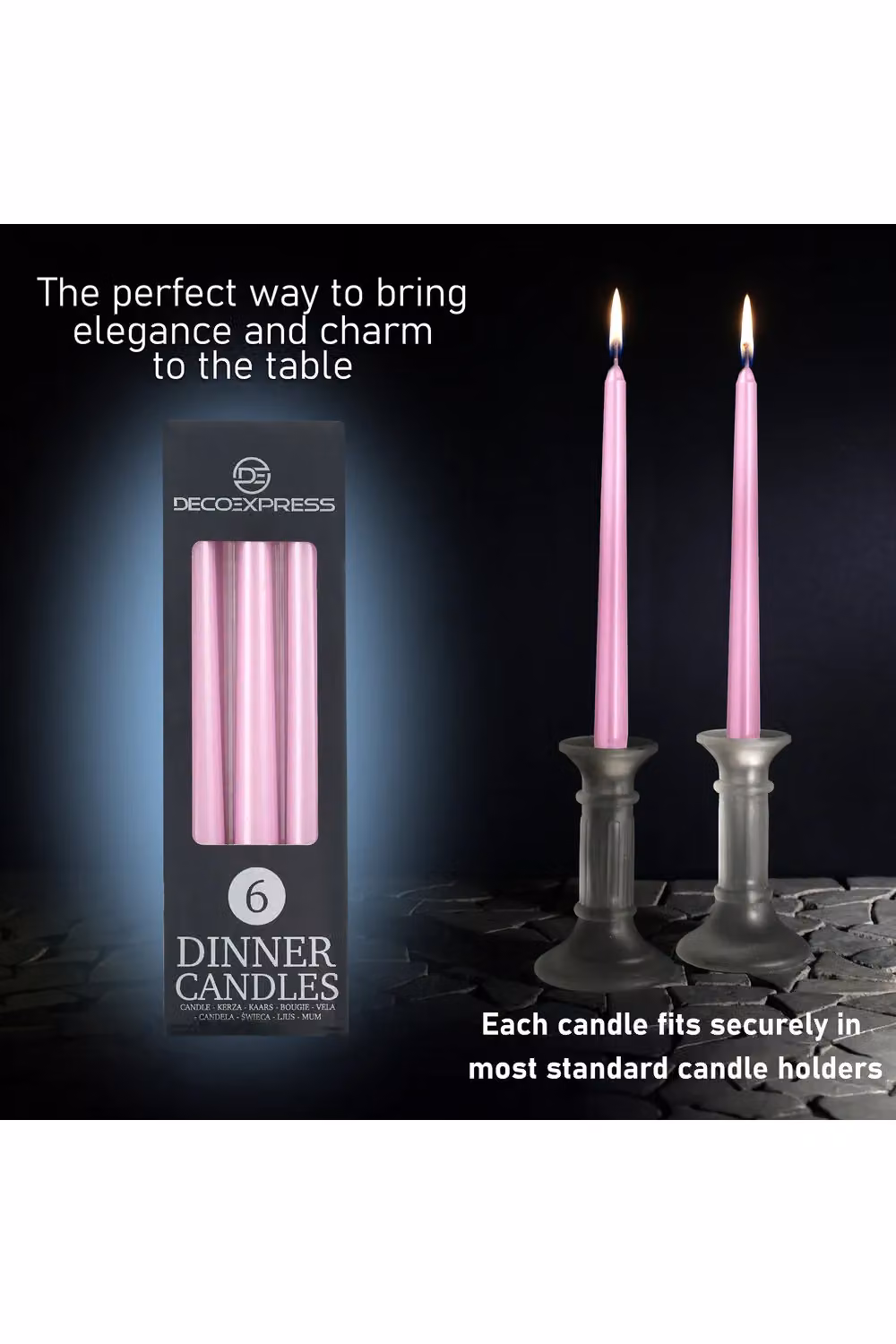 Deco Express Set of 6 Classic Taper Candles in Gold/Brass – 7