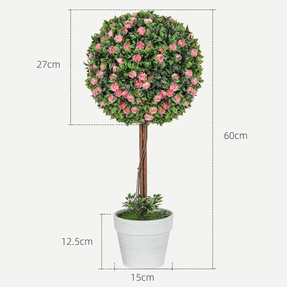 STILVORA Set of 2 Pink Artificial Rose Topiary Plants in Round Pots, Height: 60 cm – 4