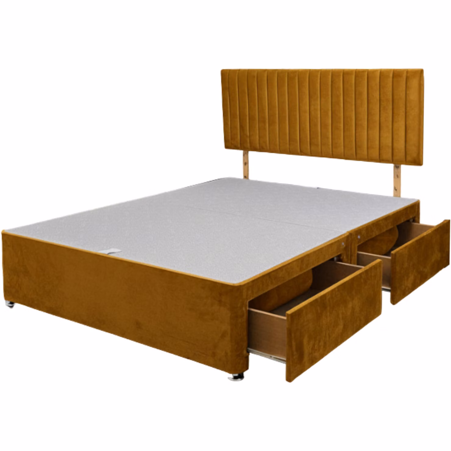 Knight Sleep Emily Divan Bed Base with 2 Drawers and Headboard, Yellow Velvet, W/D/H: 120 x 200 cm – 2