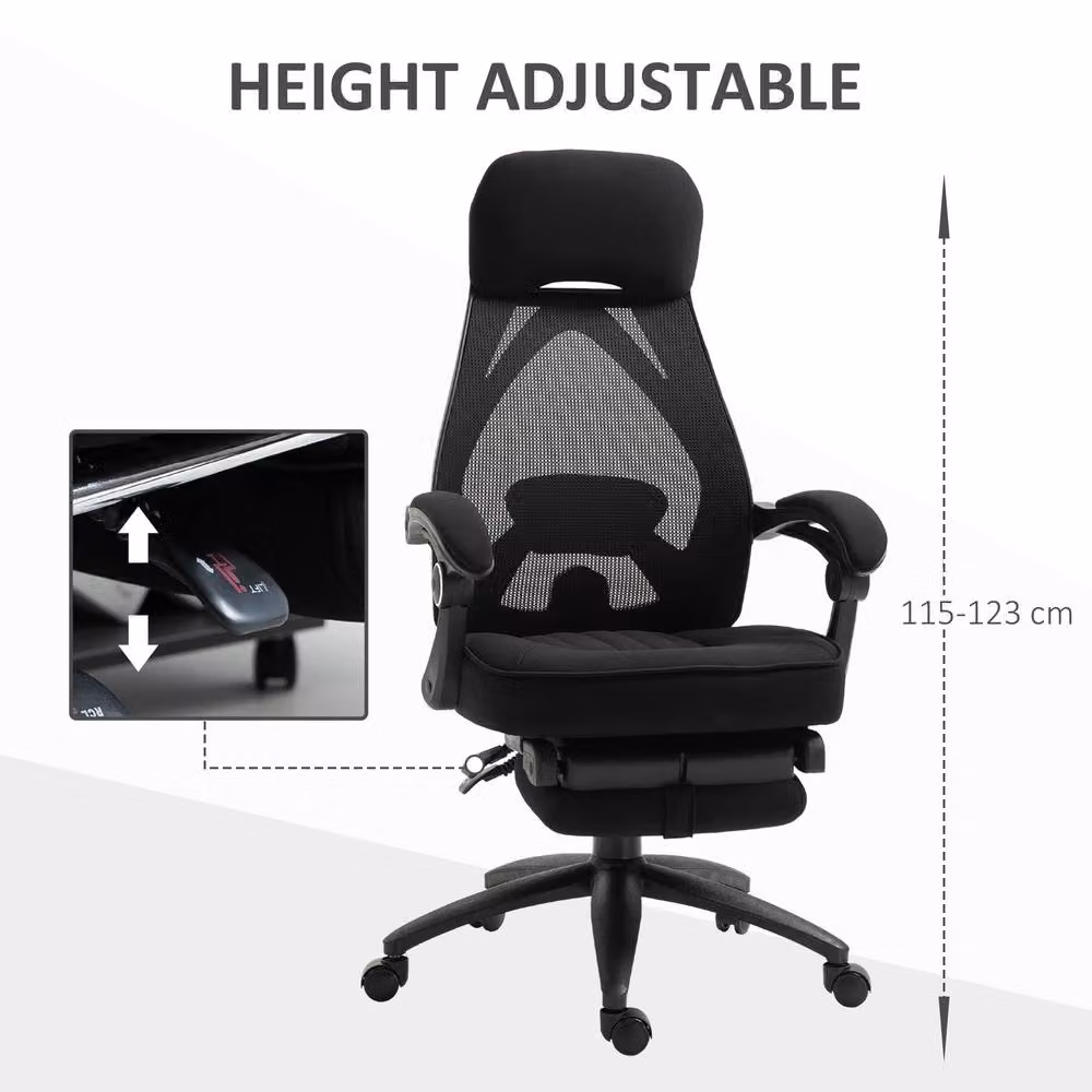 Rolipo Black Fabric Executive Swivel Office Chair with Headrest and Foot Ring – 6