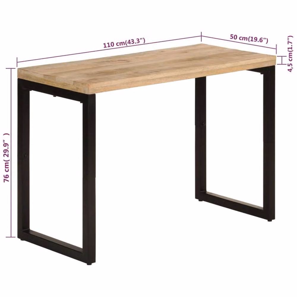 Berkfield Home Rectangular Mango Wood Dining Table in Light Tan, W/D/H: 110 x 50 x 76 cm – 6