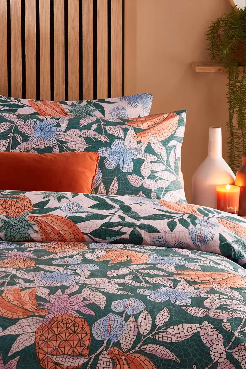 Riva Home Cypressa Floral Mosaic Reversible Duvet Cover Set in White, Green and Multicolour, W/D/H: 140 x 200 cm – 2