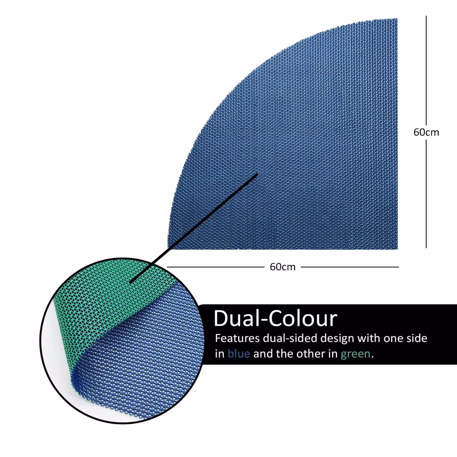 Nicoman Reversible Non-Slip Quadrant Shower Mat in Blue and Green, W/D: 60 x 60 cm – 2
