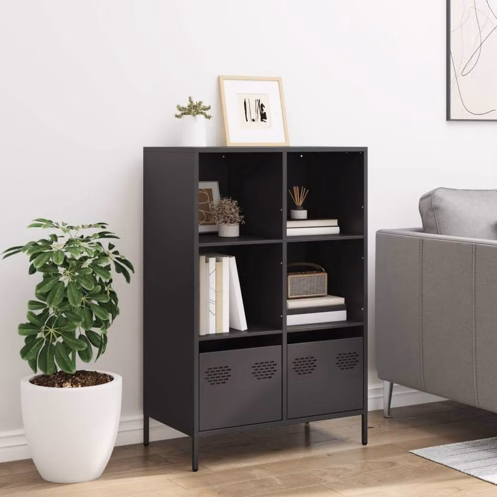 Berkfield Home Matt Black Steel Highboard W/D/H: 68 x 39 x 103.5 cm – 3