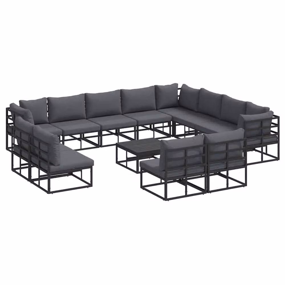 Berkfield Home 13 Piece U-Shape Garden Sofa Set in Black with Powder Coated Aluminium Frame, W/D/H: 70 x 70 x 32 cm – 2