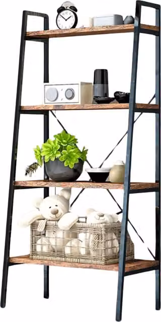 Pirlo Plush 4 Tier Industrial Freestanding Ladder Shelf in Brown and Black