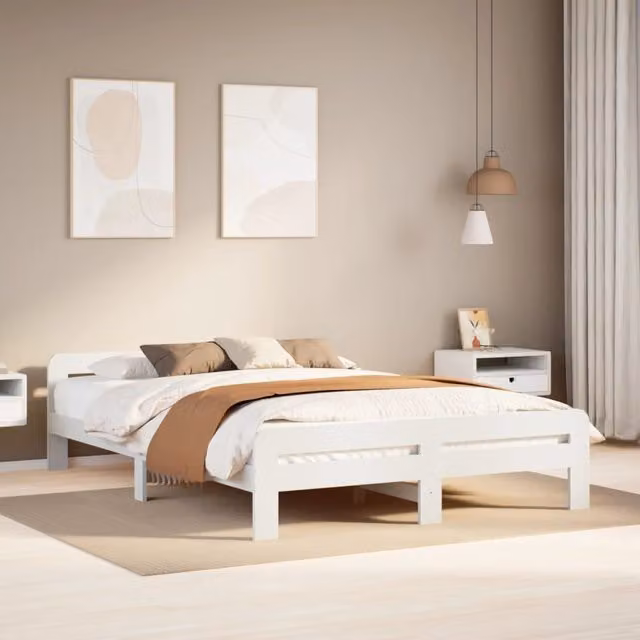 Berkfield Home King Size Solid Wood Pine Bed Frame in White, 150 x 200 cm