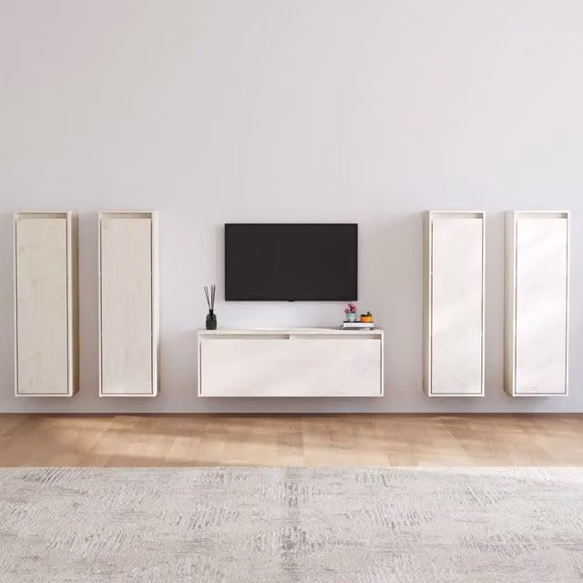 Berkfield Home Classic White Solid Wood Pine TV Cabinet Set of 5 – 1