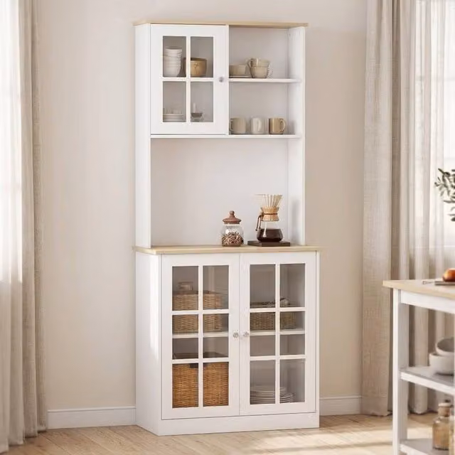 STILVORA Modern Freestanding Storage Cabinet with Glass Doors and Internal Shelves in Matt White – 1