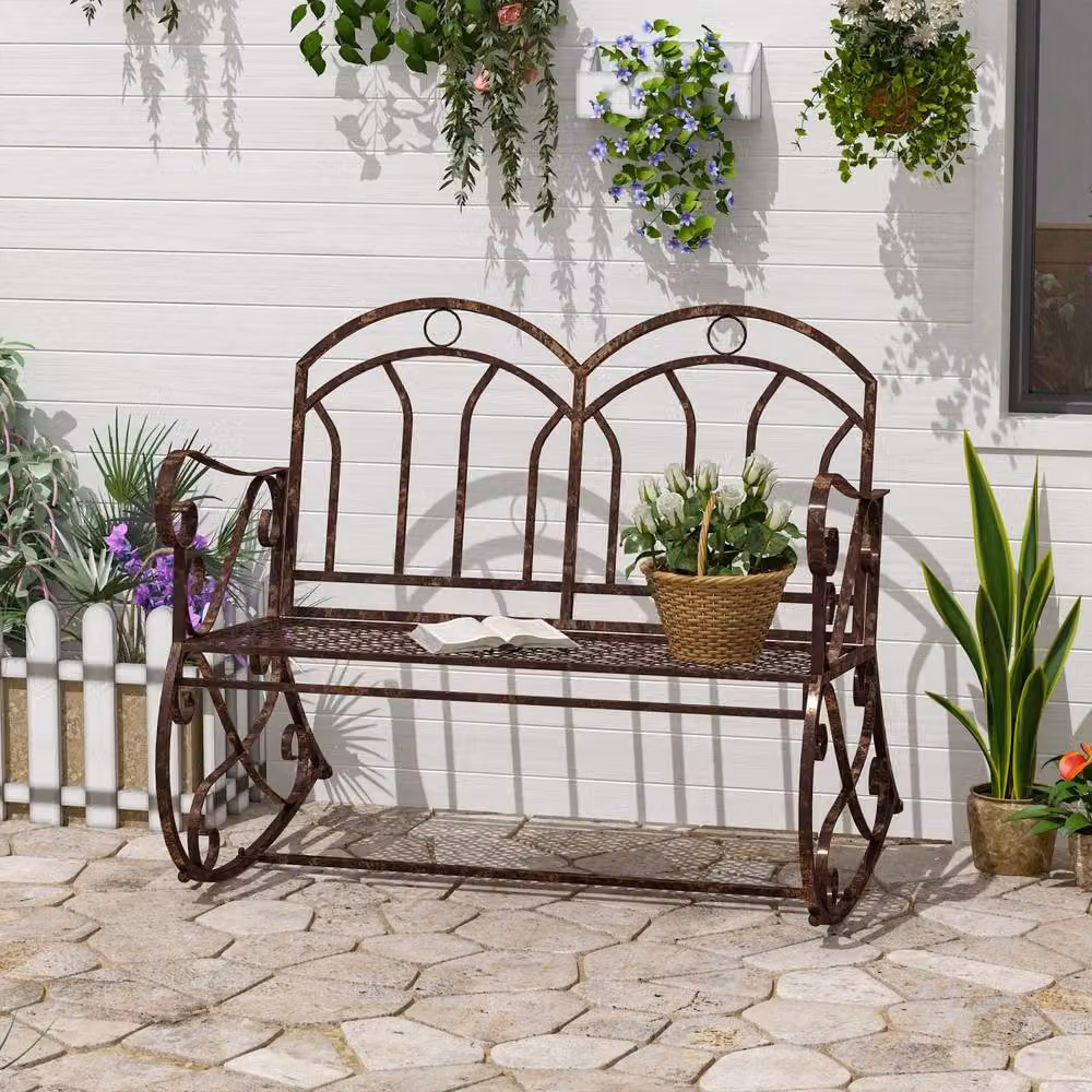 Wyld Haus Lesu Bronze Red Metal 2 Seater Garden Rocking Bench – 3