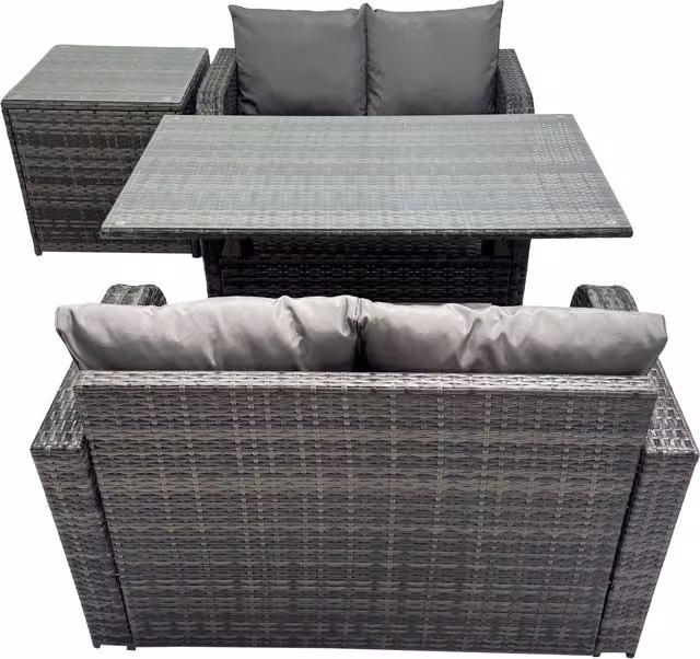 Fimous 4-Seat PE Rattan Outdoor Dining and Sofa Set with Side Table in Dark Grey Mixed