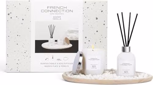 French Connection Home Fragrance Gift Set with Scented Candle and Reed Diffuser in Vanilla – 1