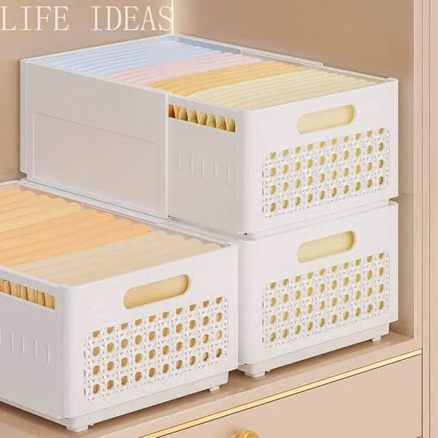FORGEVIO White Stackable Retractable Plastic Storage Bins XL