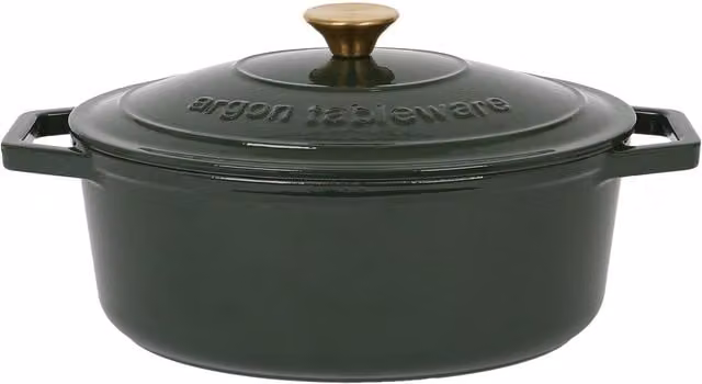 Argon Tableware Oval Cast Iron Casserole Dish, 4.68 l, Green