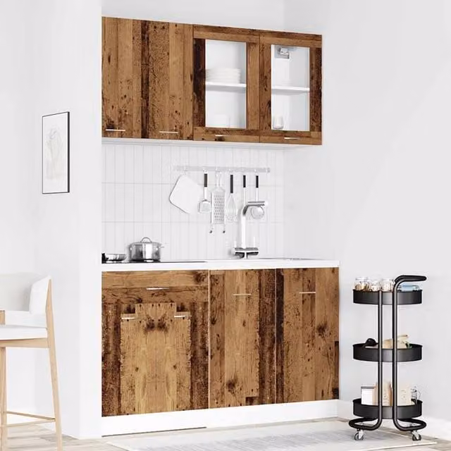 Berkfield Home Lyon 4 Piece Freestanding Kitchen Cabinet Set in Brown Old Wood – 1