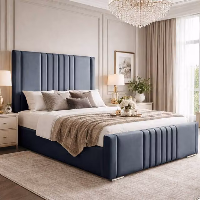 Desire Deco Haisley Upholstered Plush Velvet Panel Bed Frame in Grey, W/D/H: 140 x 200 cm