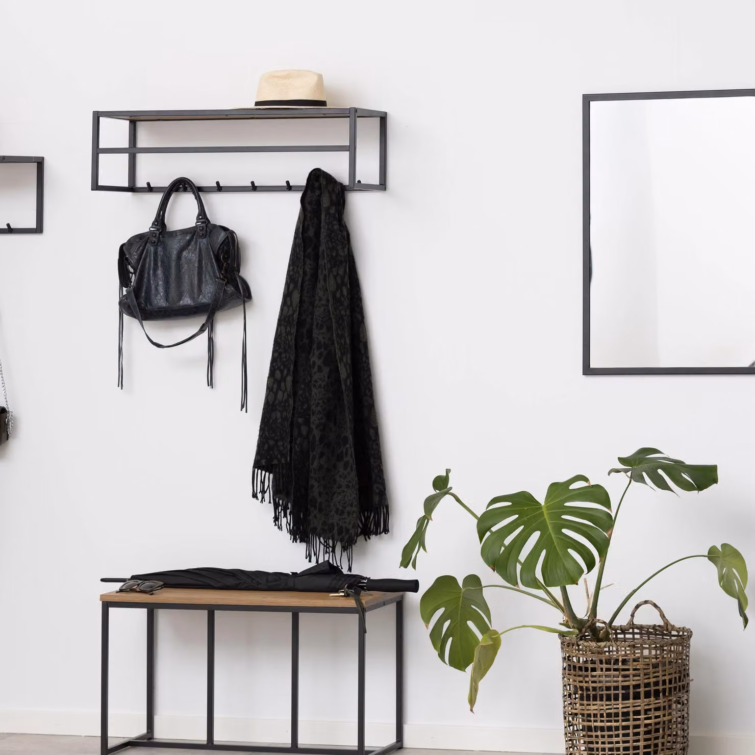Furniture To Go Seaford Modern Metal Coat Rack with Wild Oak Top in Black and Brown – 2