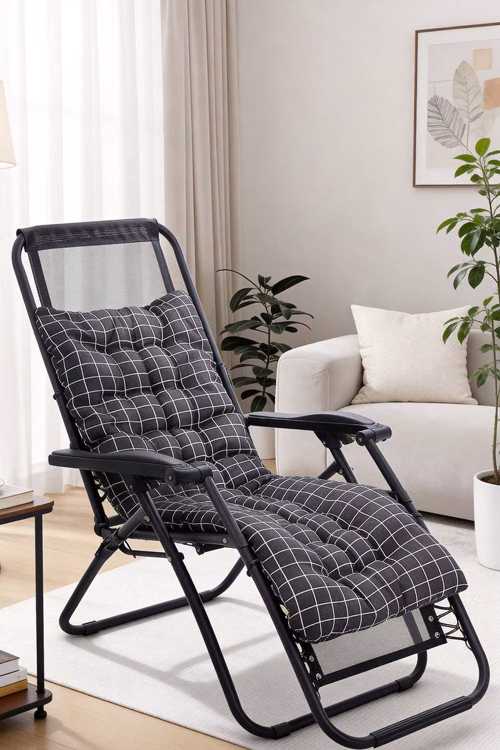 Living and Home Black Plaid Print Button Tufted Beach Chair Seat Cushion, W: 40 cm, L: 110 cm – 2
