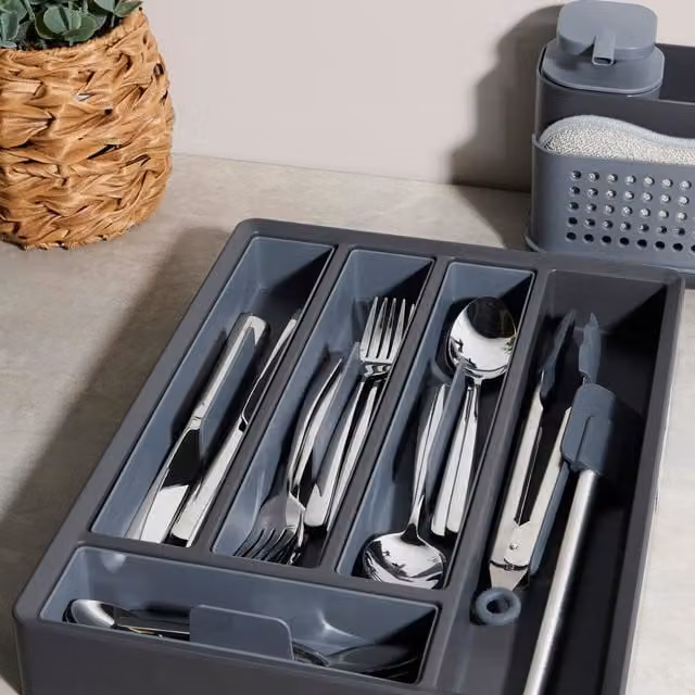 Kitchen Master Static Plastic Cutlery Tray in Grey