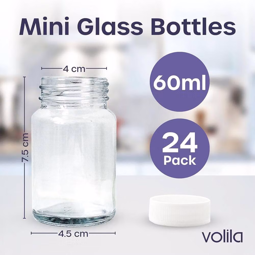 volila 12 Pack Clear Glass Juice Bottles for Health Shots with White Lids, 60ml – 2