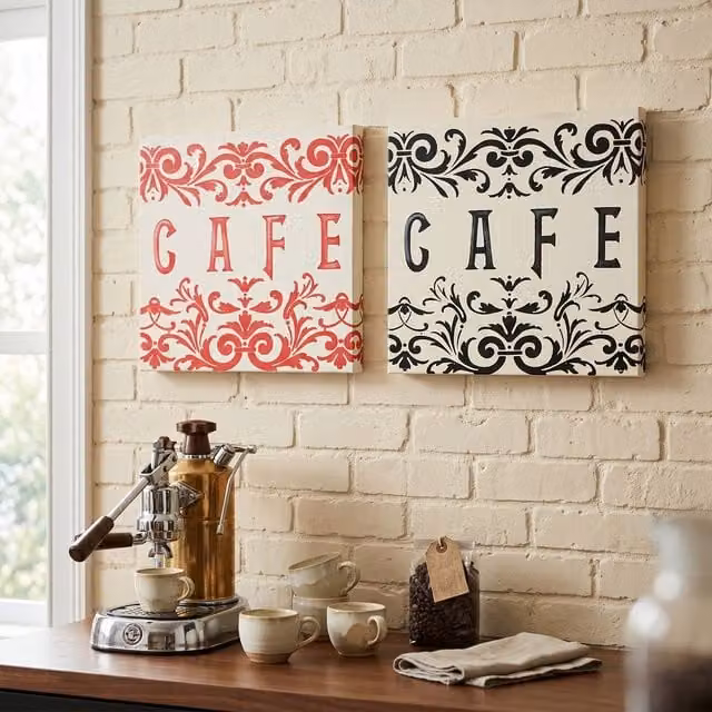 Orsina Abstract Vintage Cafe Canvas Print in Red, Black and White