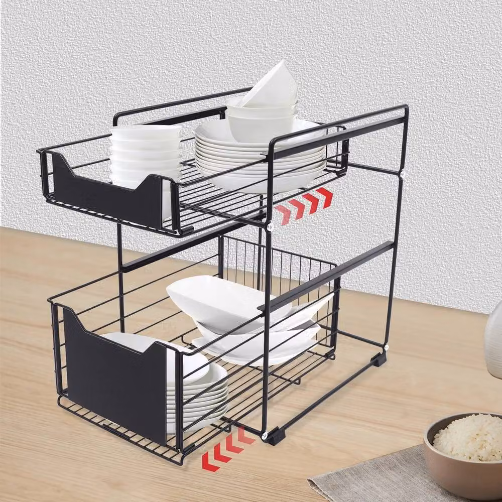 Havendro 2 Tier Black Metal and Plastic Kitchen Storage Rack Organizer – 4