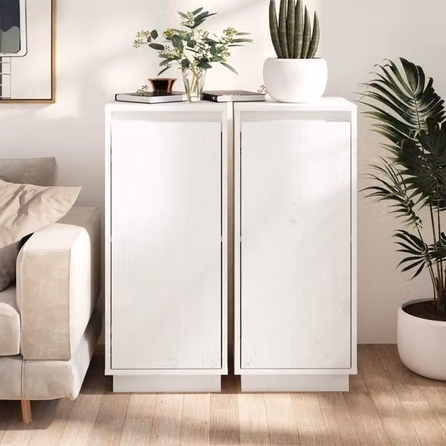Berkfield Home Set of 2 White Solid Pine Wood Sideboards, W/D/H: 31.5 x 34 x 75 cm – 1