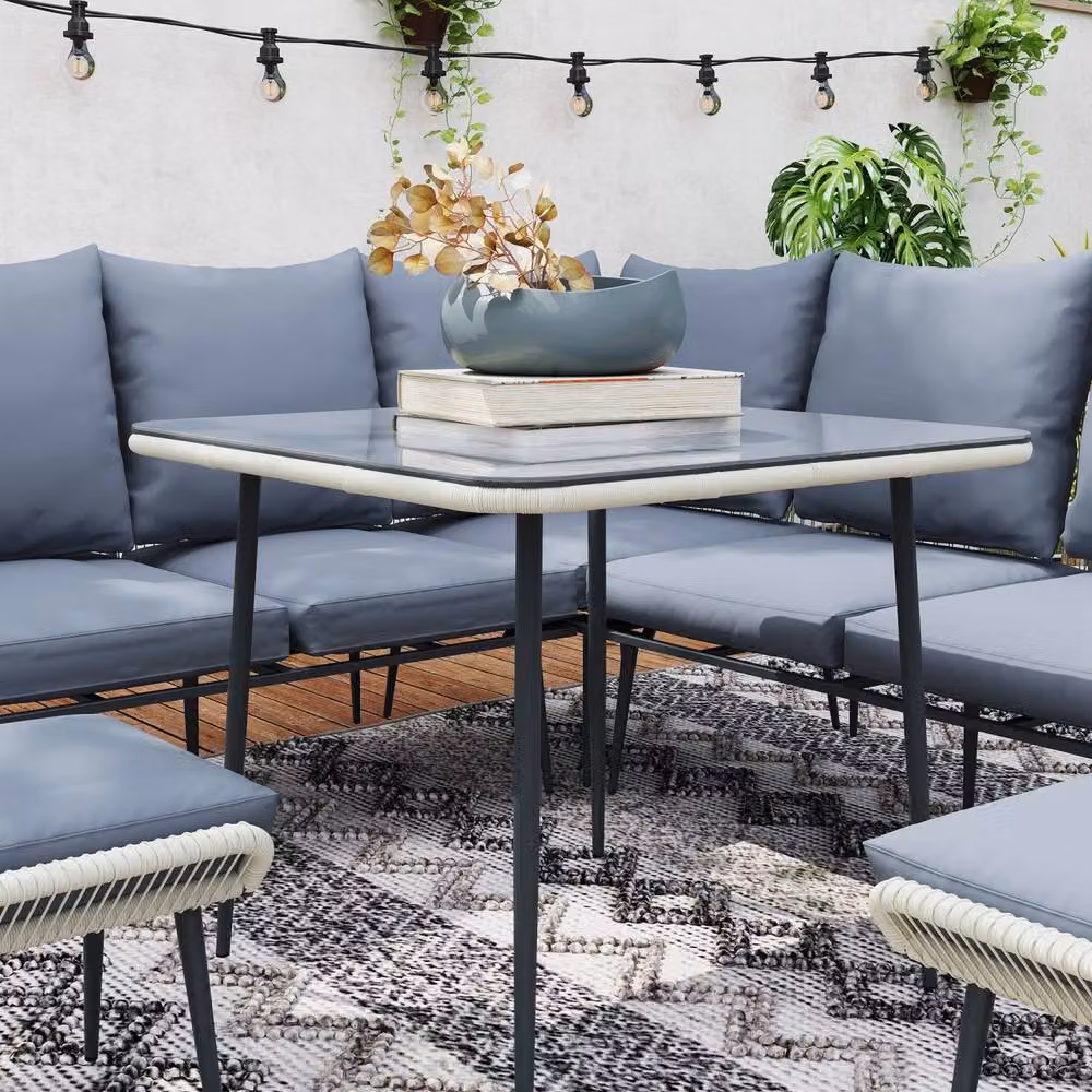 Wyld Haus Vika 7 Seater Dark Grey Rattan Garden Sofa Set with Coffee Table and Stools – 9