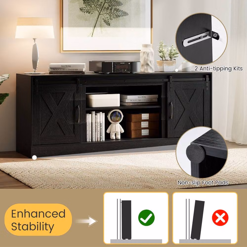 Costway Black Wooden TV Stand Cabinet and Media Entertainment Centre for up to 70 Inch TVs – 5
