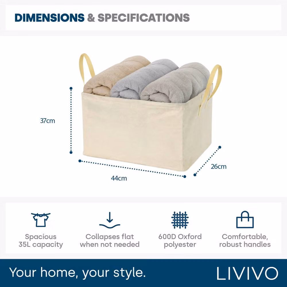 LIVIVO Collapsible Laundry Storage Bag with Handles, 2 Pack, Beige – 5