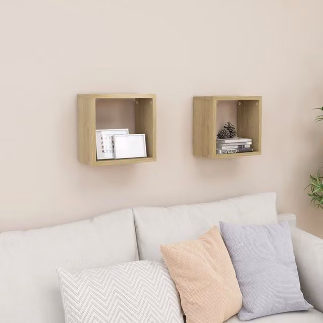 Berkfield Home Wall Mounted Cube Shelves, 2 Pack, Sonoma Oak Brown, W/D/H: 26 x 15 x 26 cm – 1