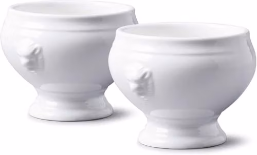 Bartleet & Sons 1750 TSET120 Traditional Porcelain Lion Head Design French Onion Soup and Stew Bowl Set of 2, White, 350ml per bowl – 1