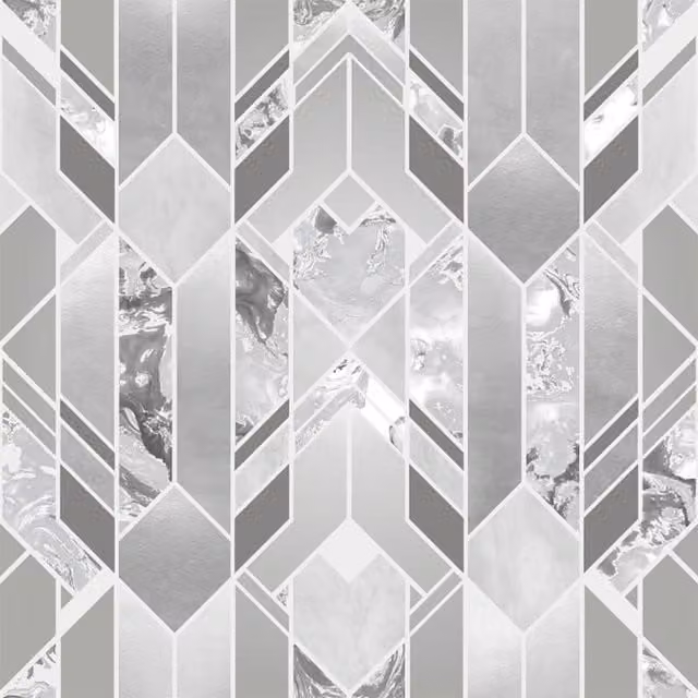 Muriva Elixir Art Deco Geometric Wallpaper in Silver, Petrol and Grey