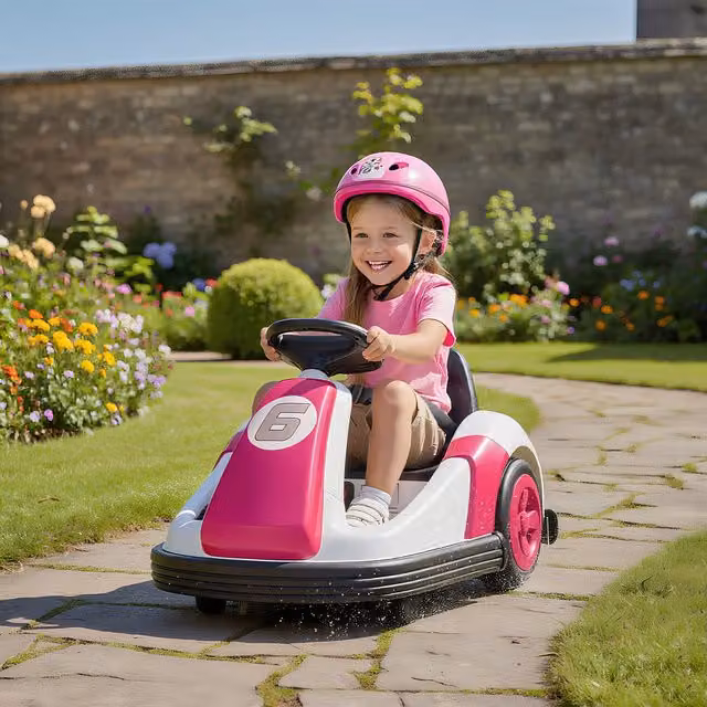 AIYAPLAY Pink Kids Bumper Car with 360-Degree Rotation, Light and Sound Effects