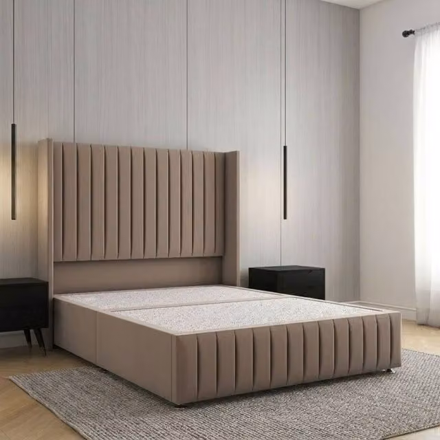 Regional Furnishings Luxury Small Double Divan Bed with 54 inch Plush Velvet Headboard and Footboard in Bronze, W/D/H: 120 x 200 cm
