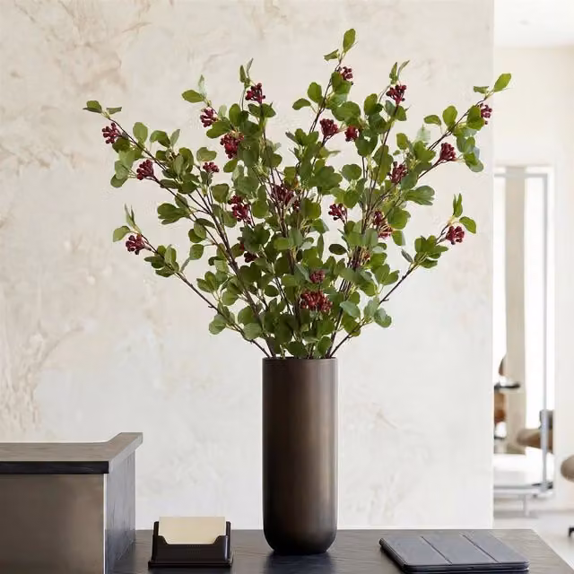 Pack of 6 Red and Green Artificial Berry Stem Faux Foliage Sprays, Height: 90 cm