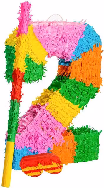 Fax Potato Number 2 Cardboard Pinata Set with Stick and Blindfold in Multicolour and Yellow
