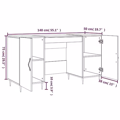 vidaXL Writing Desk in Brown Engineered Wood, W/D/H: 140 x 50 x 75 cm – 3