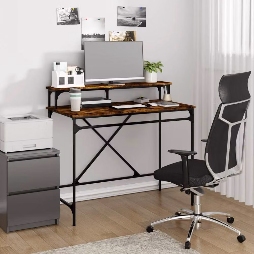 Berkfield Home Computer Desk in Smoked Oak and Brown, W/D/H: 100 x 50 x 90 cm – 2