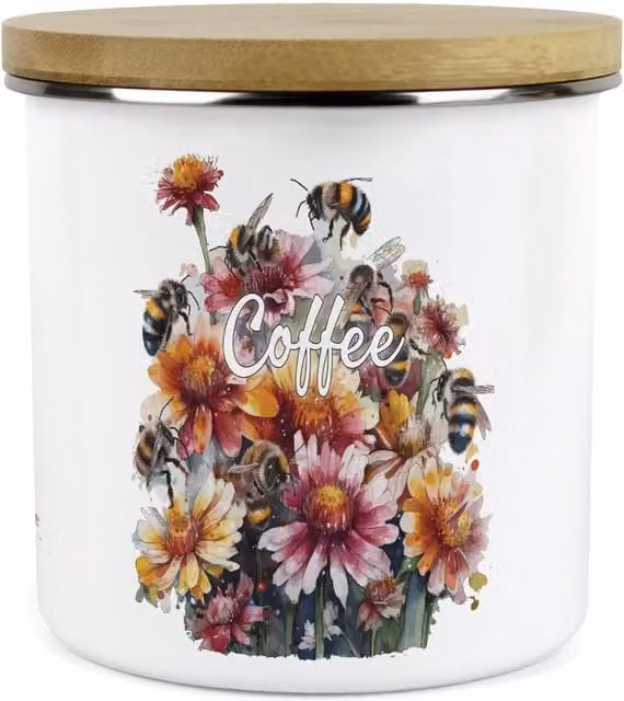 Purely Home Flowers & Bees Large Ceramic Kitchen Storage Canister in White