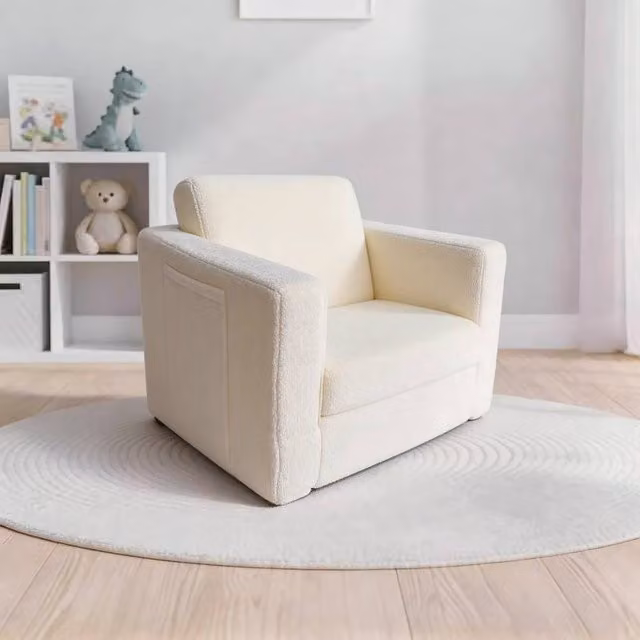 Kidsaw Lamb Fold Out Lounger Chair in White Bouclé Fabric