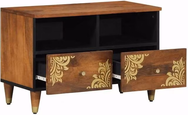 Berkfield Home Modern Mango Wood TV Cabinet in Brown and Gold, W/D/H: 70 x 33 x 46 cm – 1
