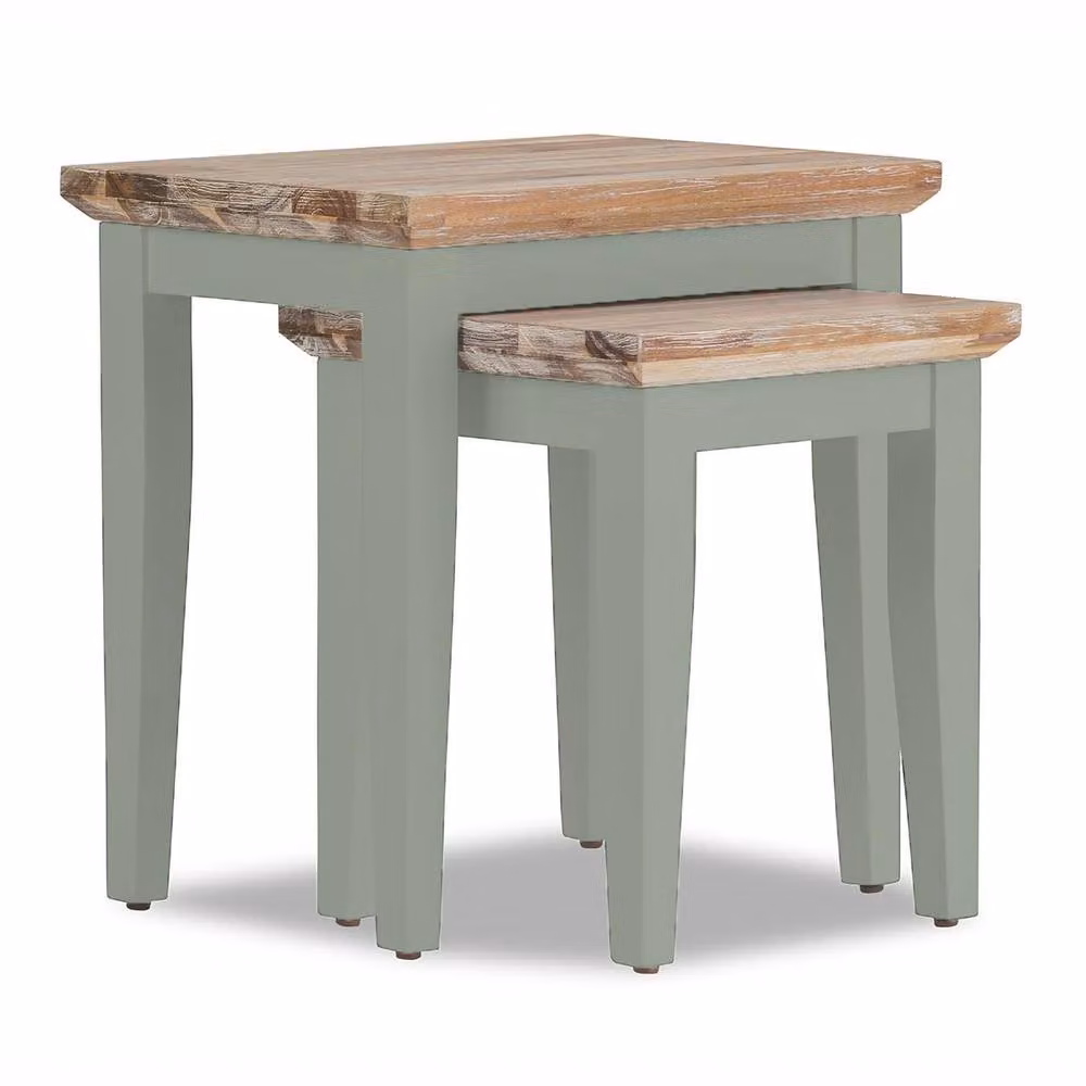 Statement Furniture Florence Nest of 2 Acacia Wood Side Tables in Light Green – 2