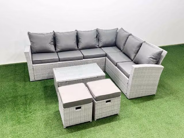 Fimous Garden 8 Seater Outdoor Rattan Furniture Set in Light Grey