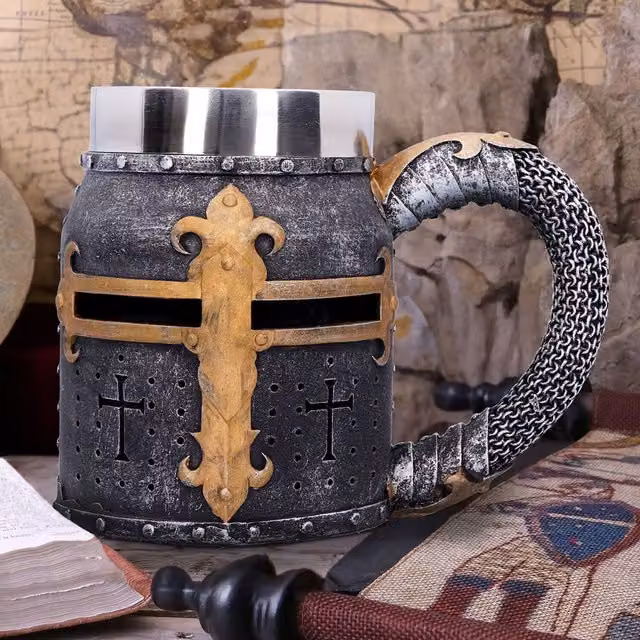 Nemesis Now Crusader Medieval Knight Chainmail Tankard Mug, Silver, Height: 13 cm